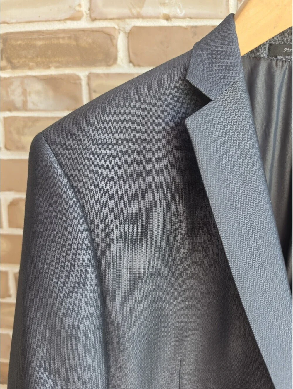 Calvin Klein Mens Blazer 46R Gray Herringbone 2 Button Sport Coat Suit Jacket